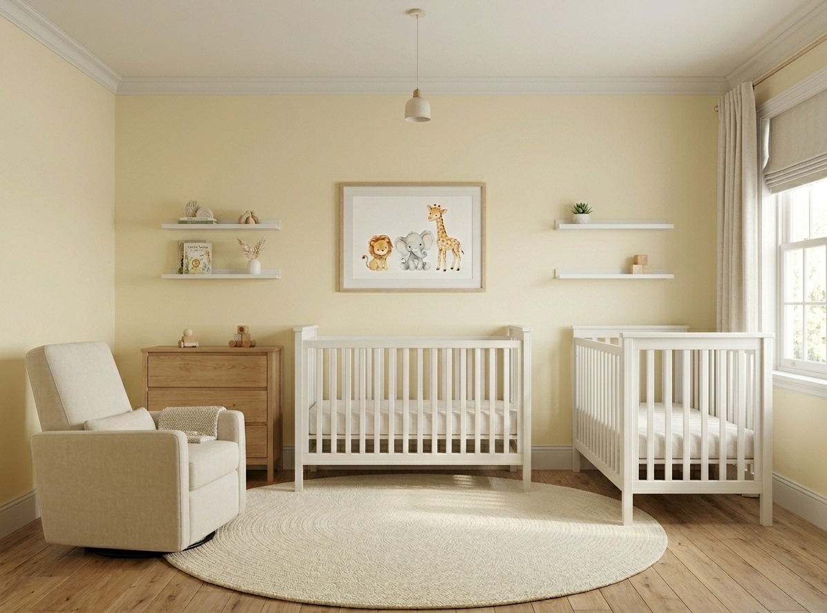 Small nursery with a corner crib layout that leaves more open floor space
