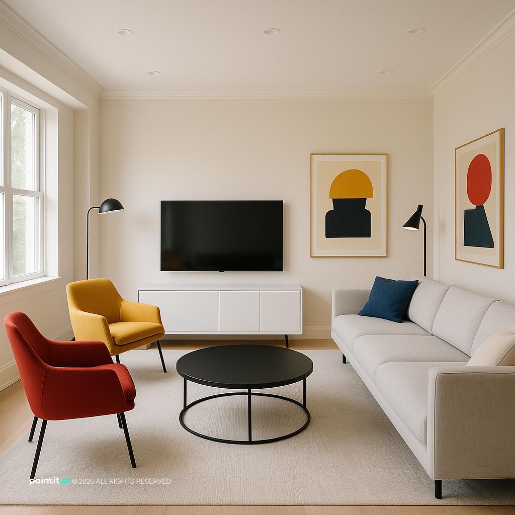 Contemporary Living Room Redesign showing TV wall focus, layered neutrals, natural light for Living Room Tv Wall Ideas.