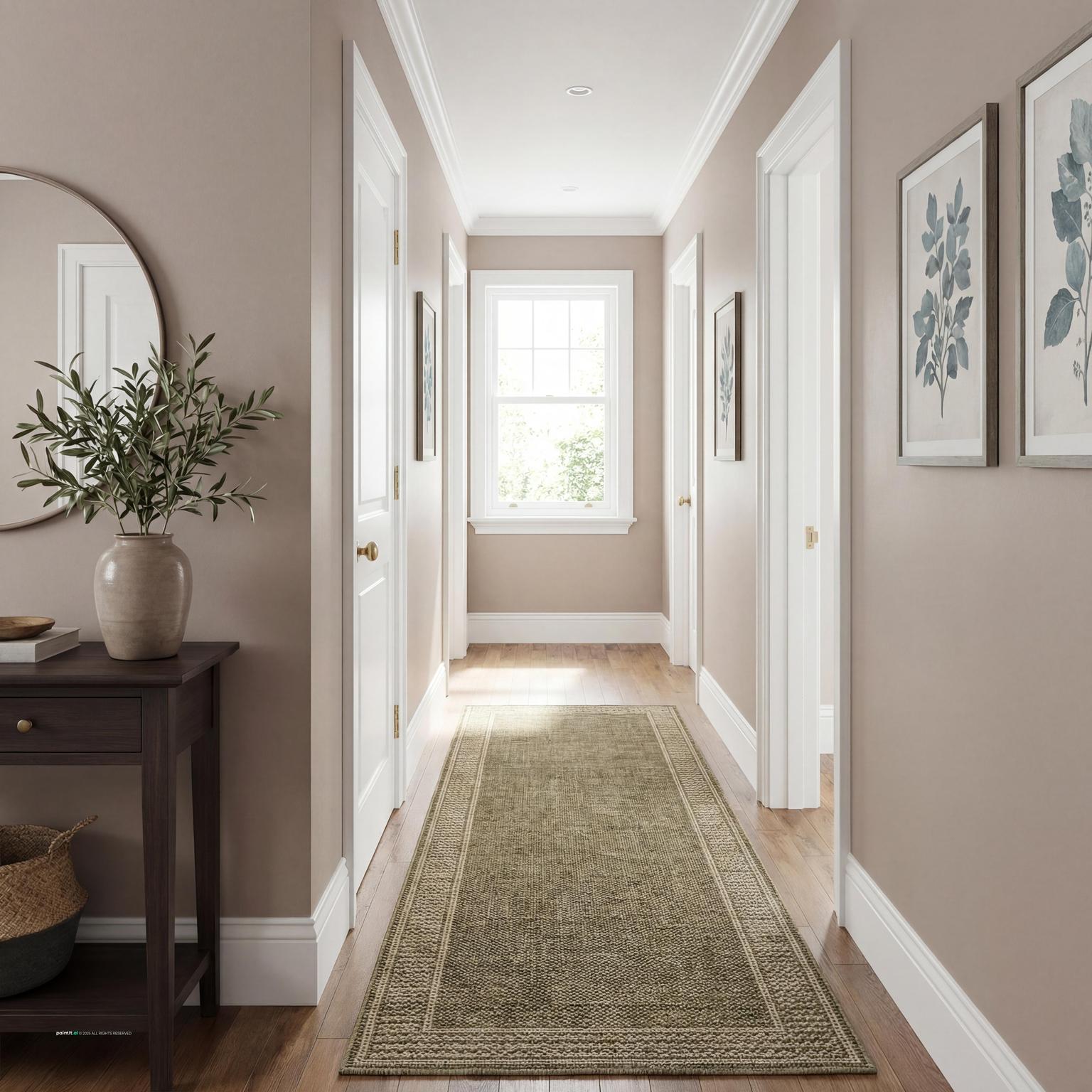 Cozy Modern Hallway Design in Taupe and Olive for Kelly Hoppen Interior Design Style