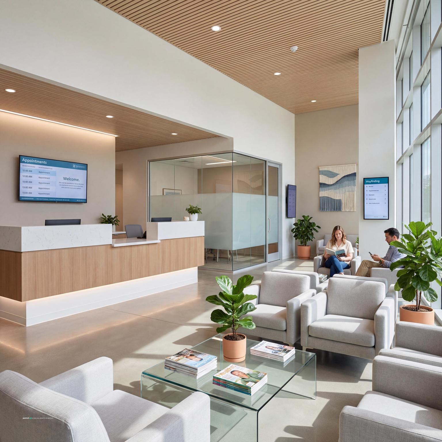 Pharmacy Interior with lush indoor plants and layered decor