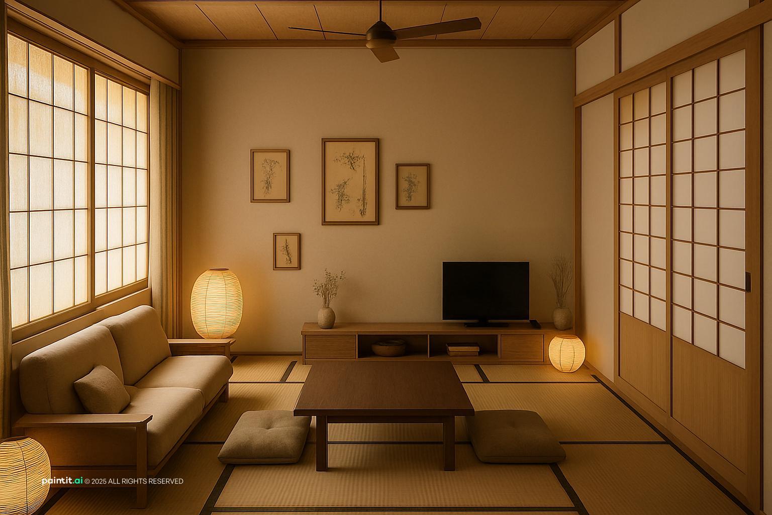 Japandi Living Room Design - Minimalist Style Guide | Paintit.ai - 1
