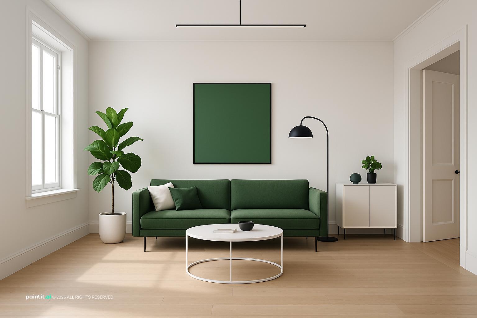 White Living Room with Green Accents - Design Inspiration | Paintit.ai - 13