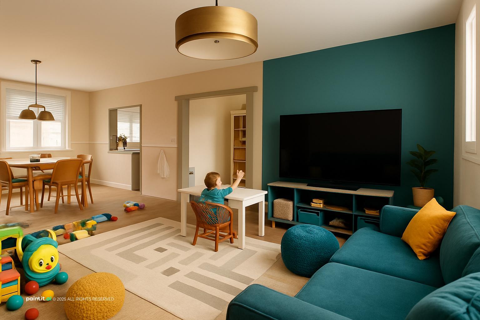 Yellow and Turquoise Living Room - Design Ideas | Paintit.ai - 28