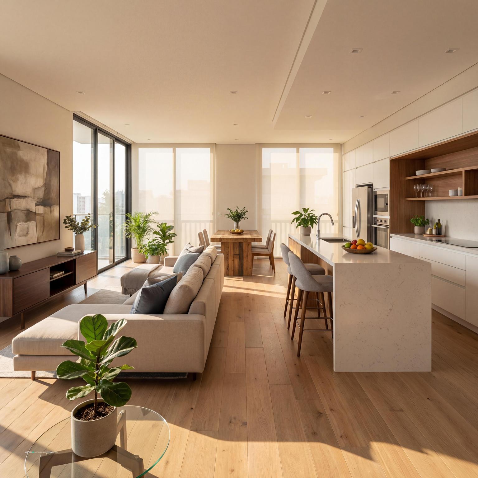 Contemporary Open-Plan Living Room & Kitchen 1930s living room
