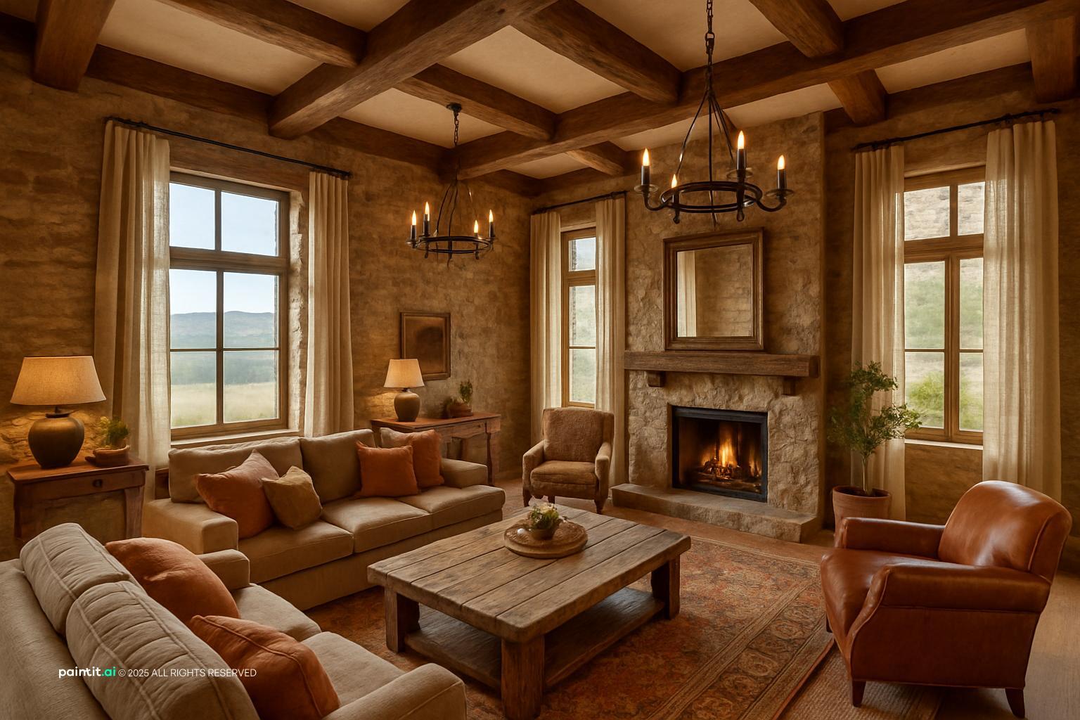 Warm Rustic Modern Living Room: Design Ideas | Paintit.ai - 28