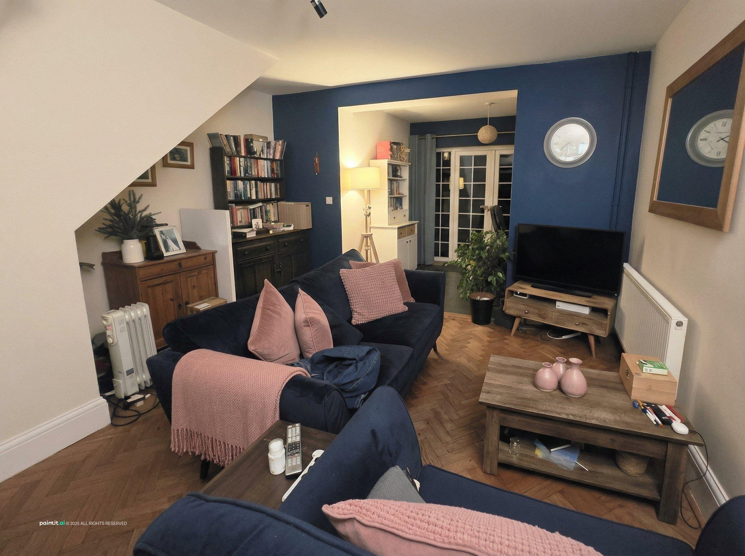 Navy Blue and Burnt Orange Living Room - Design Ideas | Paintit.ai - 6