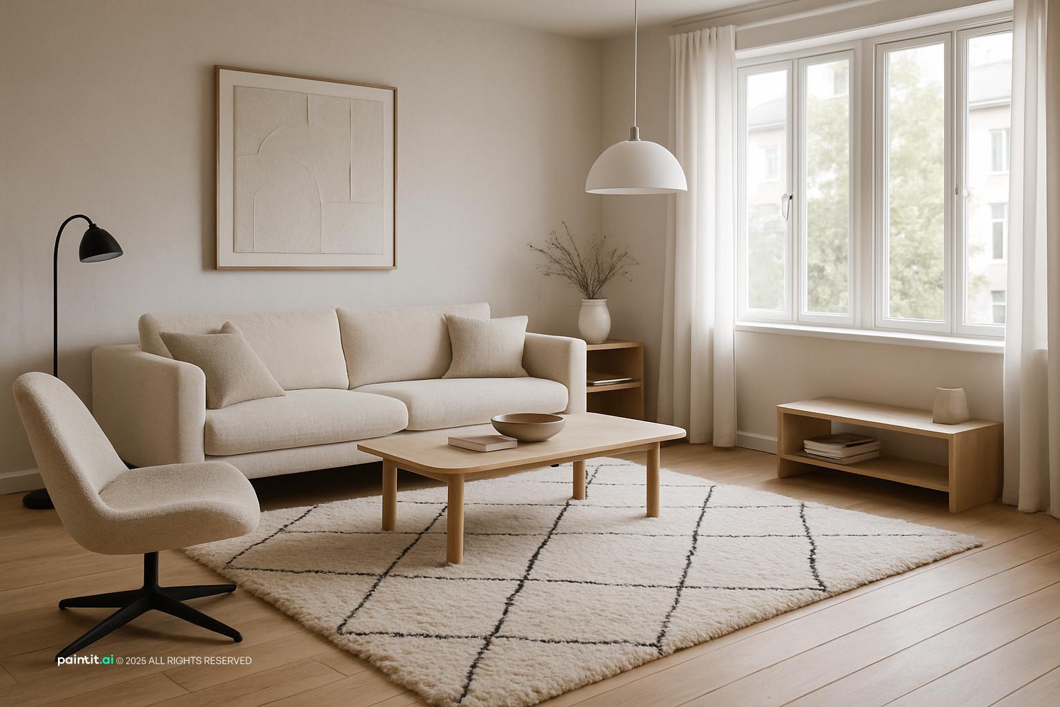white floors living room with natural textures and a calm living room atmosphere.