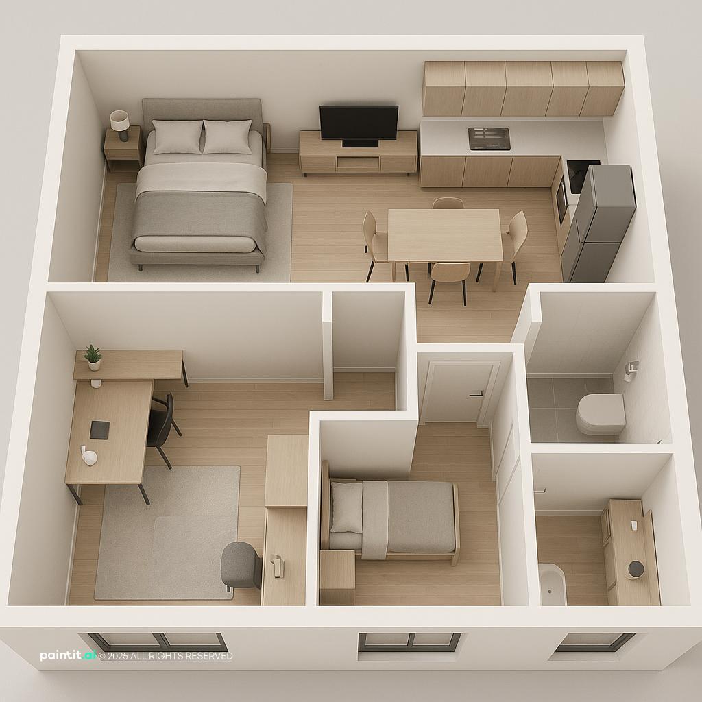 Modern Apartment 3D Design for Functional Living with minimal and a calm living room atmosphere.