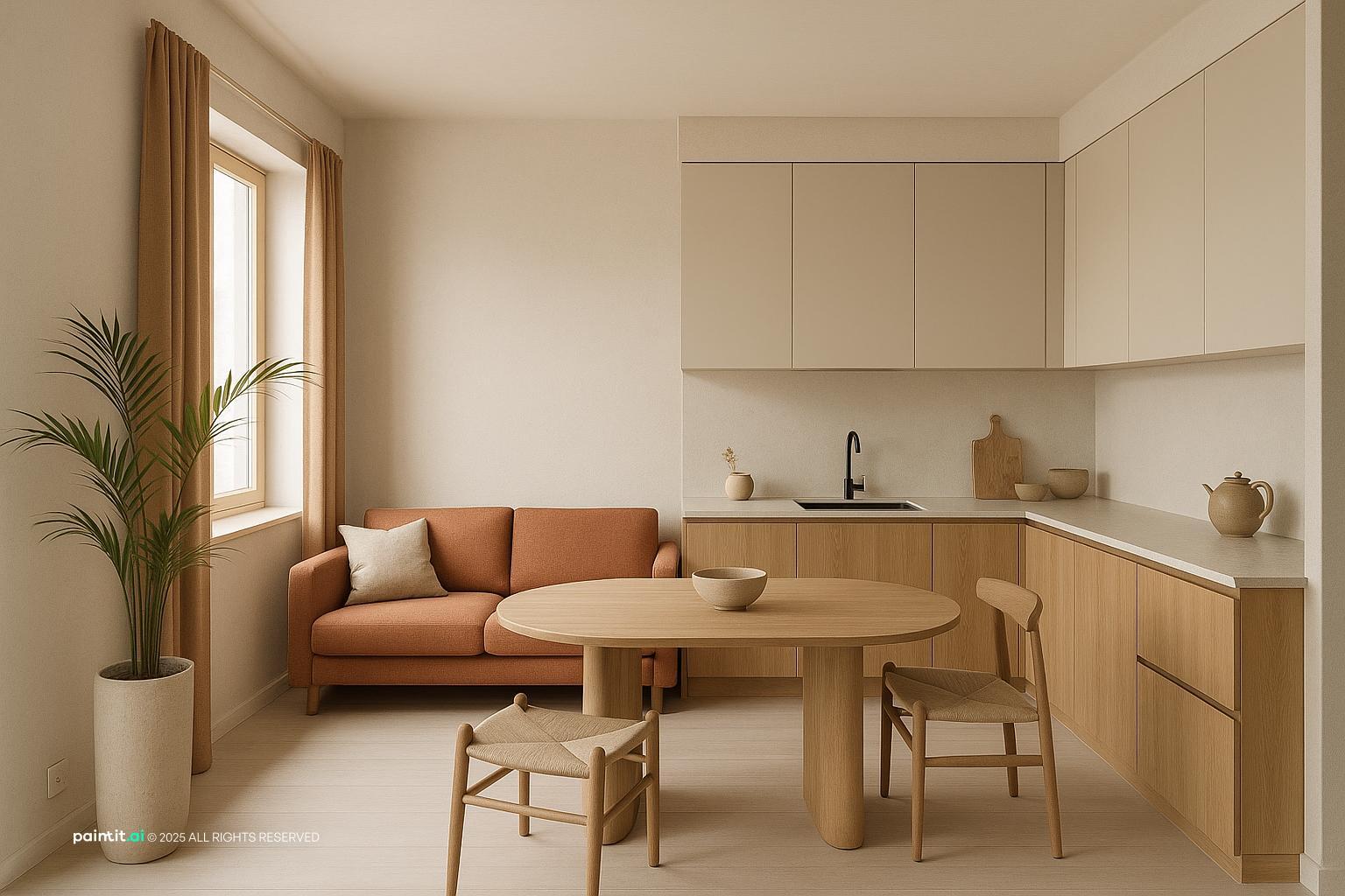 Japandi Style Kitchen-Living Room Design for Muji Style Interior Design