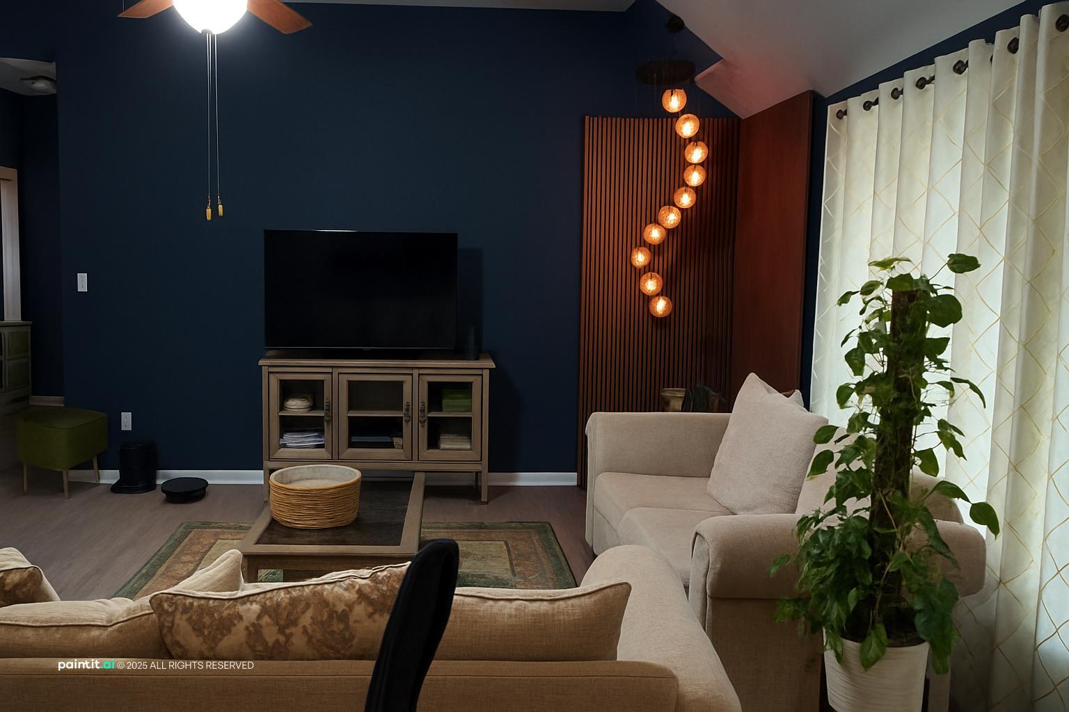 Navy Blue and Burnt Orange Living Room - Design Ideas | Paintit.ai - 7
