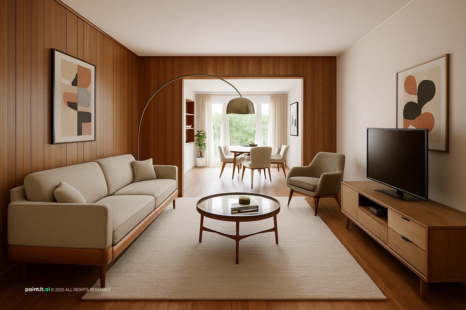 White Wood Paneling Living Room - Design Ideas & Style Guide | Paintit.ai - 3