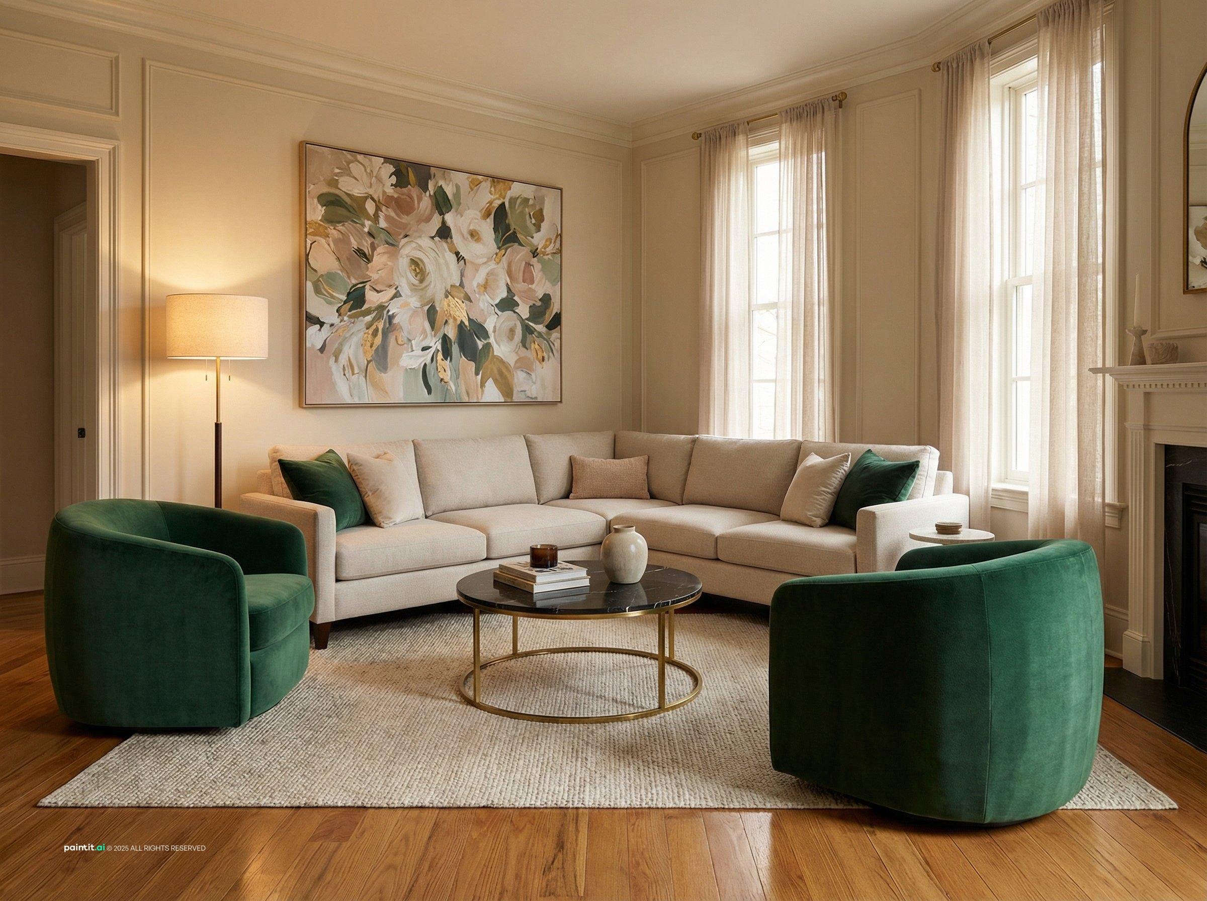 Emerald Green and Gold Living Room Ideas - Elegant Decor Tips | Paintit.ai - 28