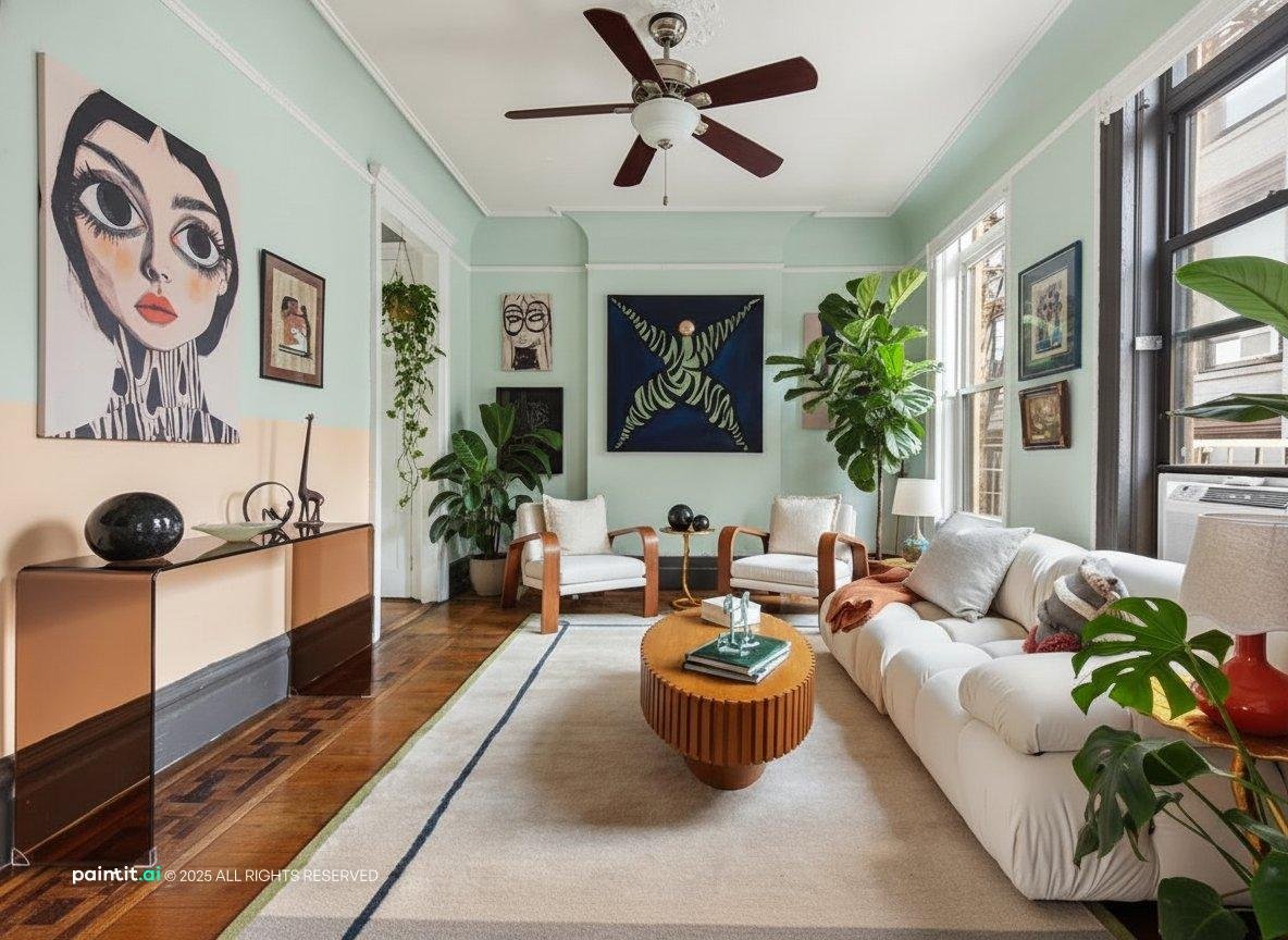 White Living Room with Green Accents - Design Inspiration | Paintit.ai - 24