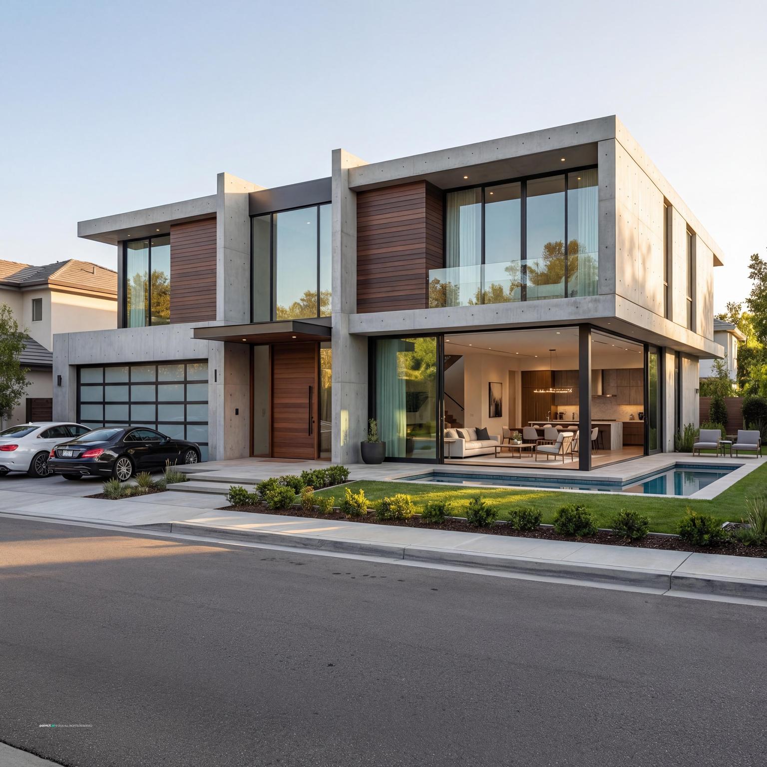 Modern Villa Design with Sleek Finishes, incorporating a zen garden living room feel.