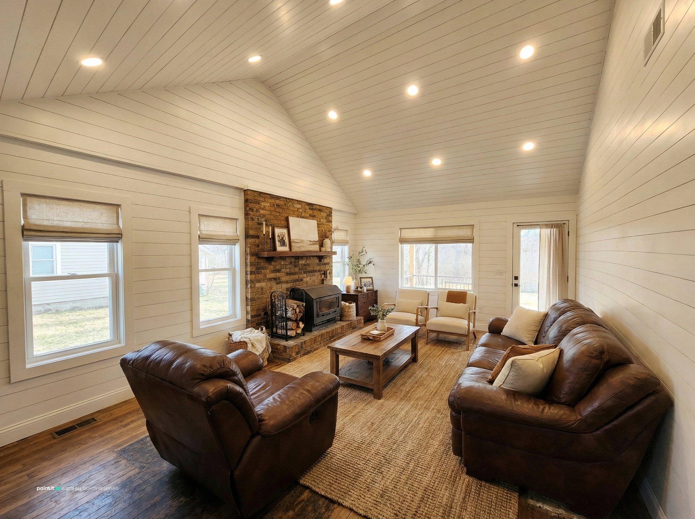 White Shiplap Living Room: Decor Inspiration | Paintit.ai - 1