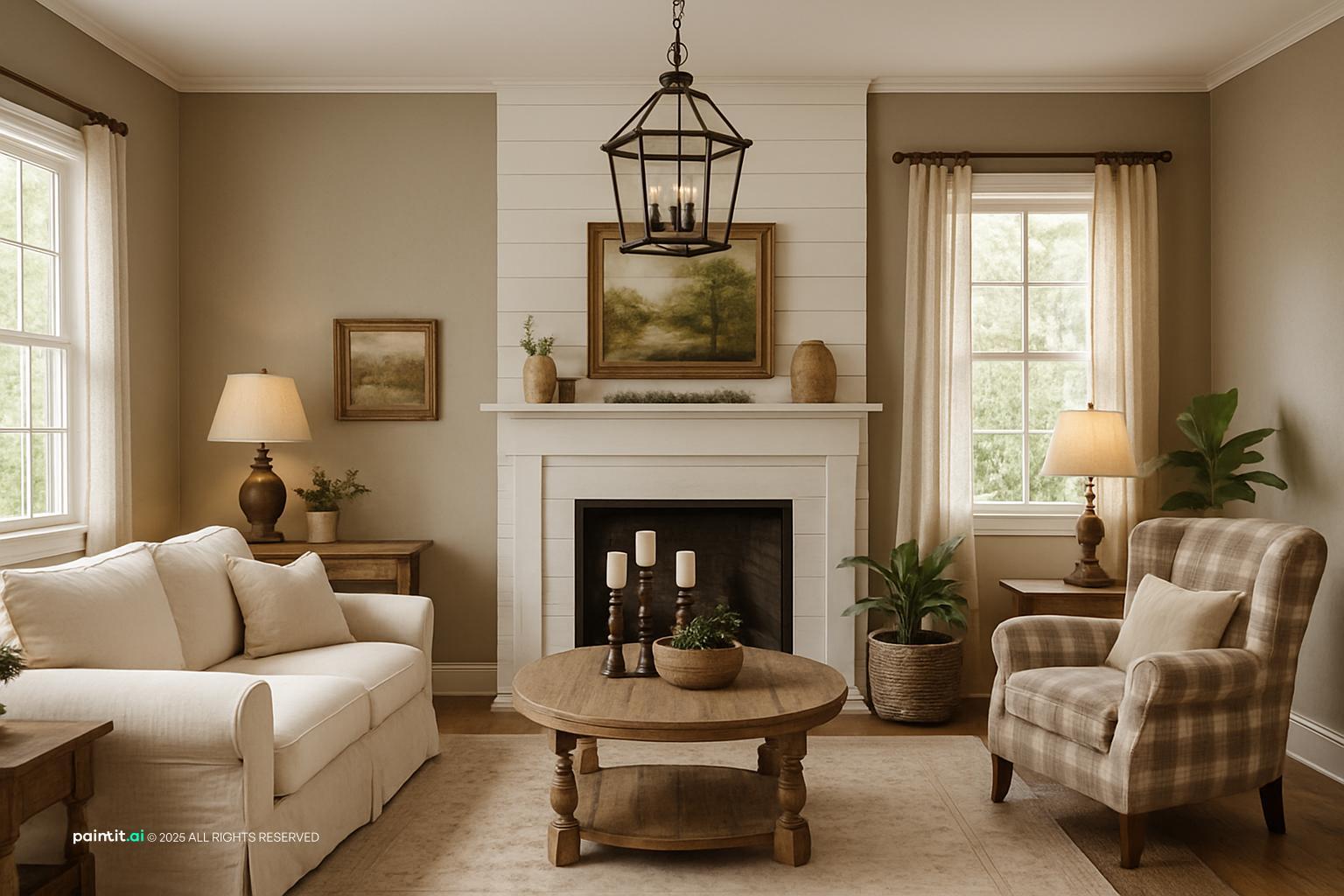 Farmhouse Sage Green Living Room - Design Ideas | Paintit.ai - 27