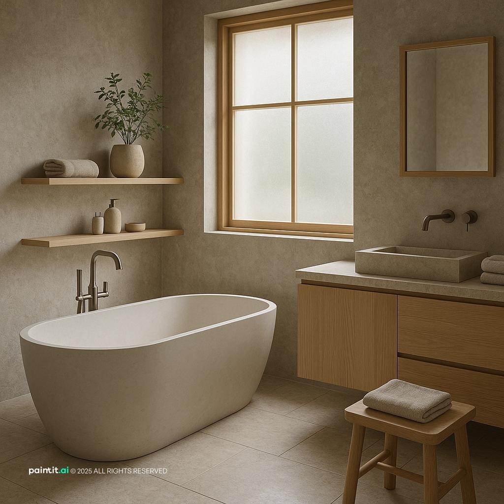 Serene Japandi Bathroom Design with Hidden Storage for Muji Style Interior Design