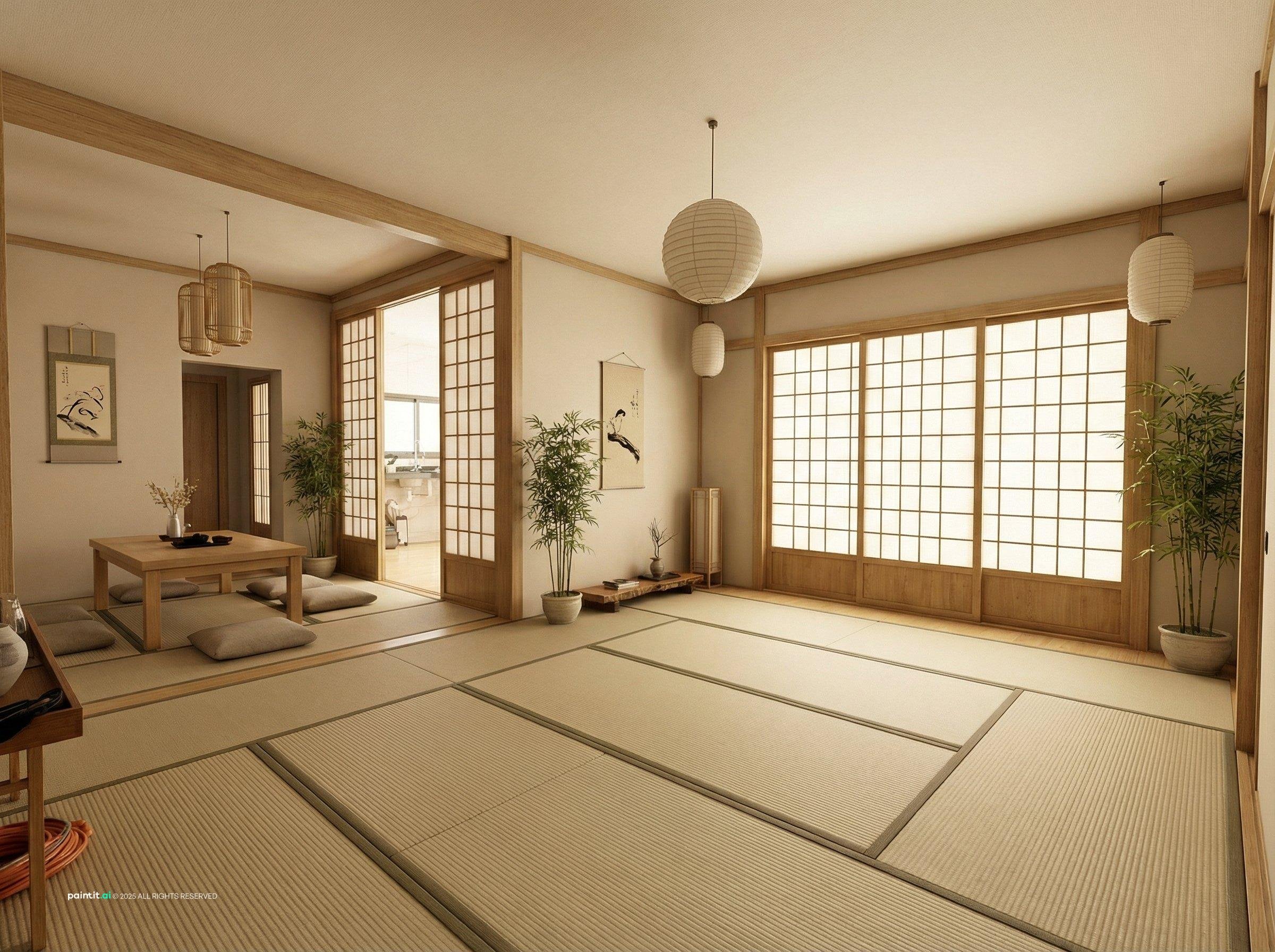 Zen Japanese Minimalist Living Room - Elegant Interior Concepts | Paintit.ai - 9