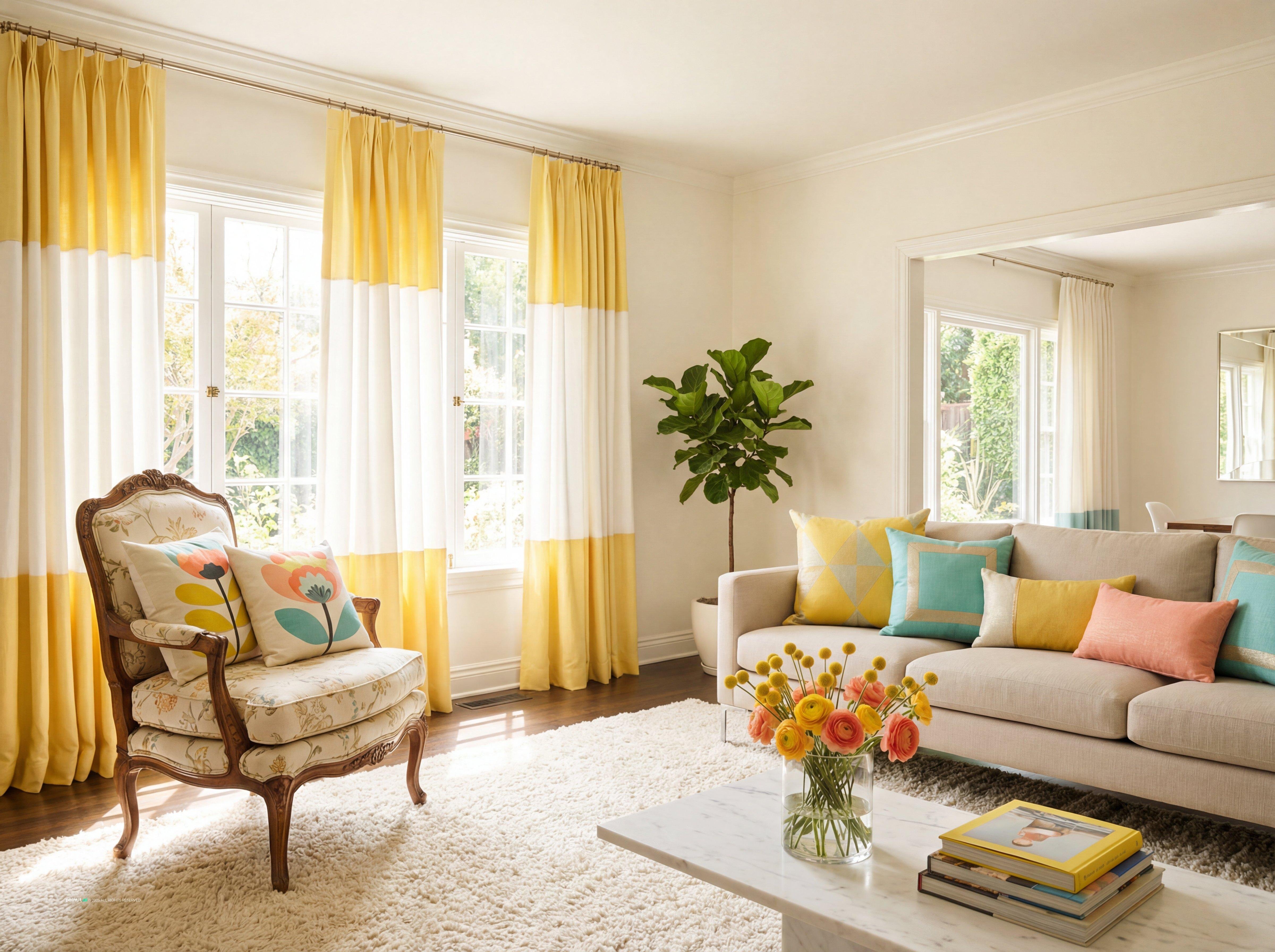 Yellow and Turquoise Living Room - Design Ideas | Paintit.ai - 2