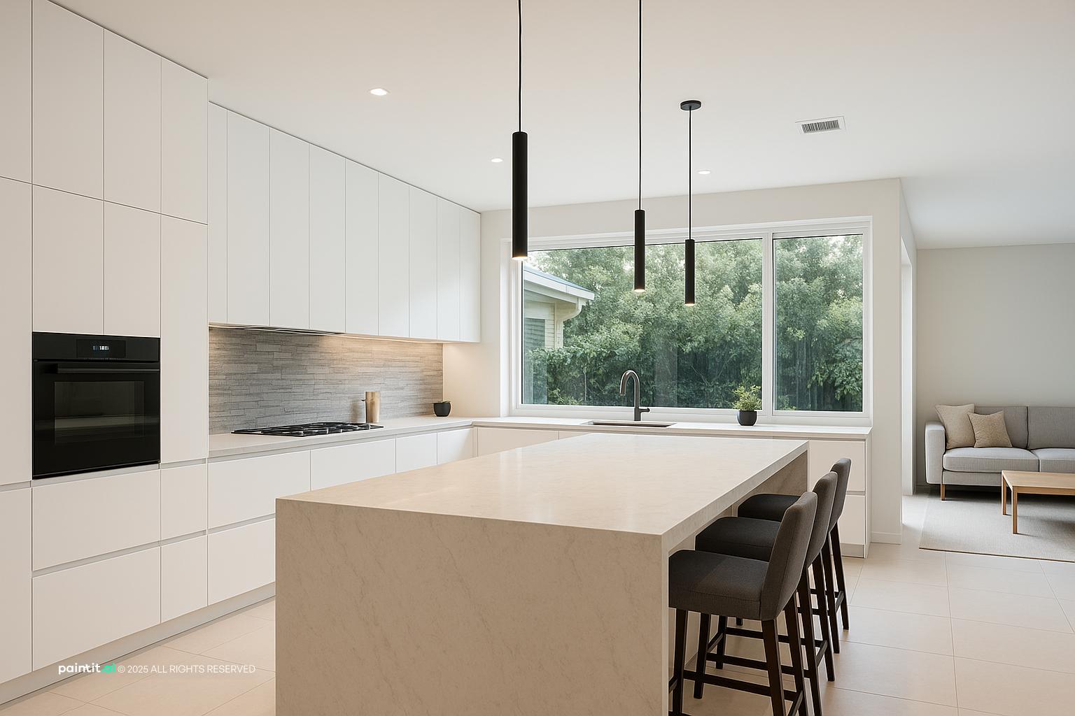 White Kitchen and Living Room: Elegant Interiors | Paintit.ai - 6