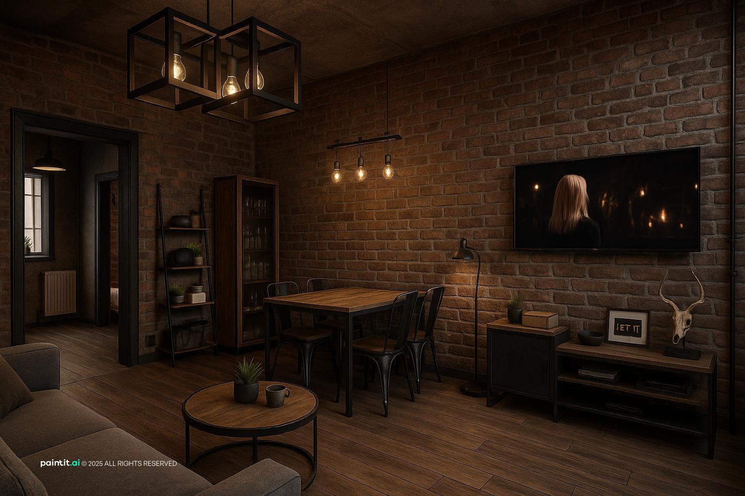 Vintage Industrial Living Room - Design Inspiration | Paintit.ai - 20