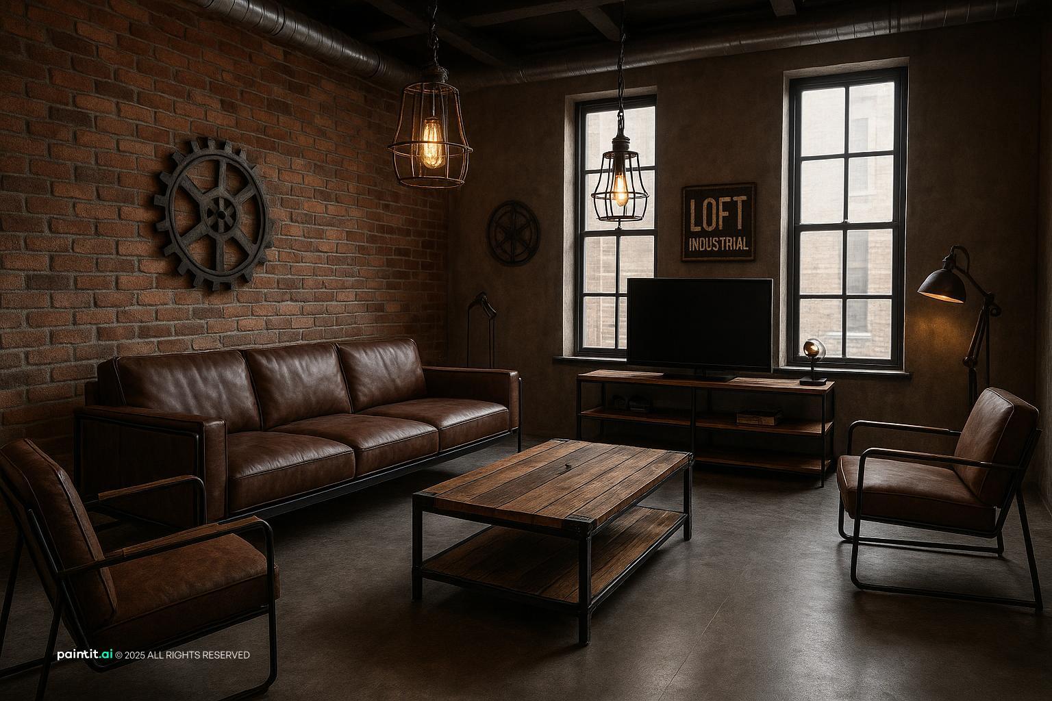 Vintage Industrial Living Room - Design Inspiration | Paintit.ai - 34