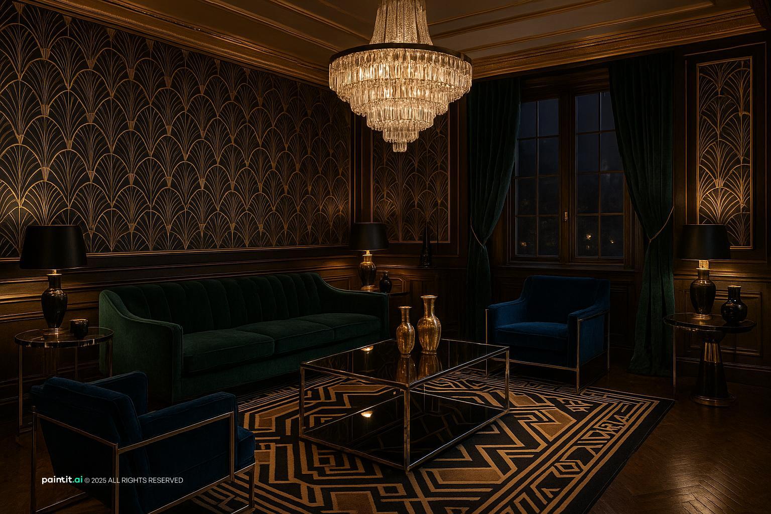 Glamorous Art Deco Room with Wood Accents for 1930s Interior Design Style