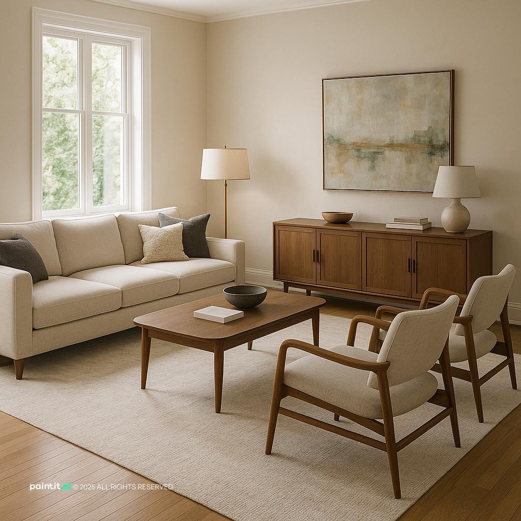 Sophisticated Living Room Design showing clear furniture layout, natural light for Living Room Layout Ideas.