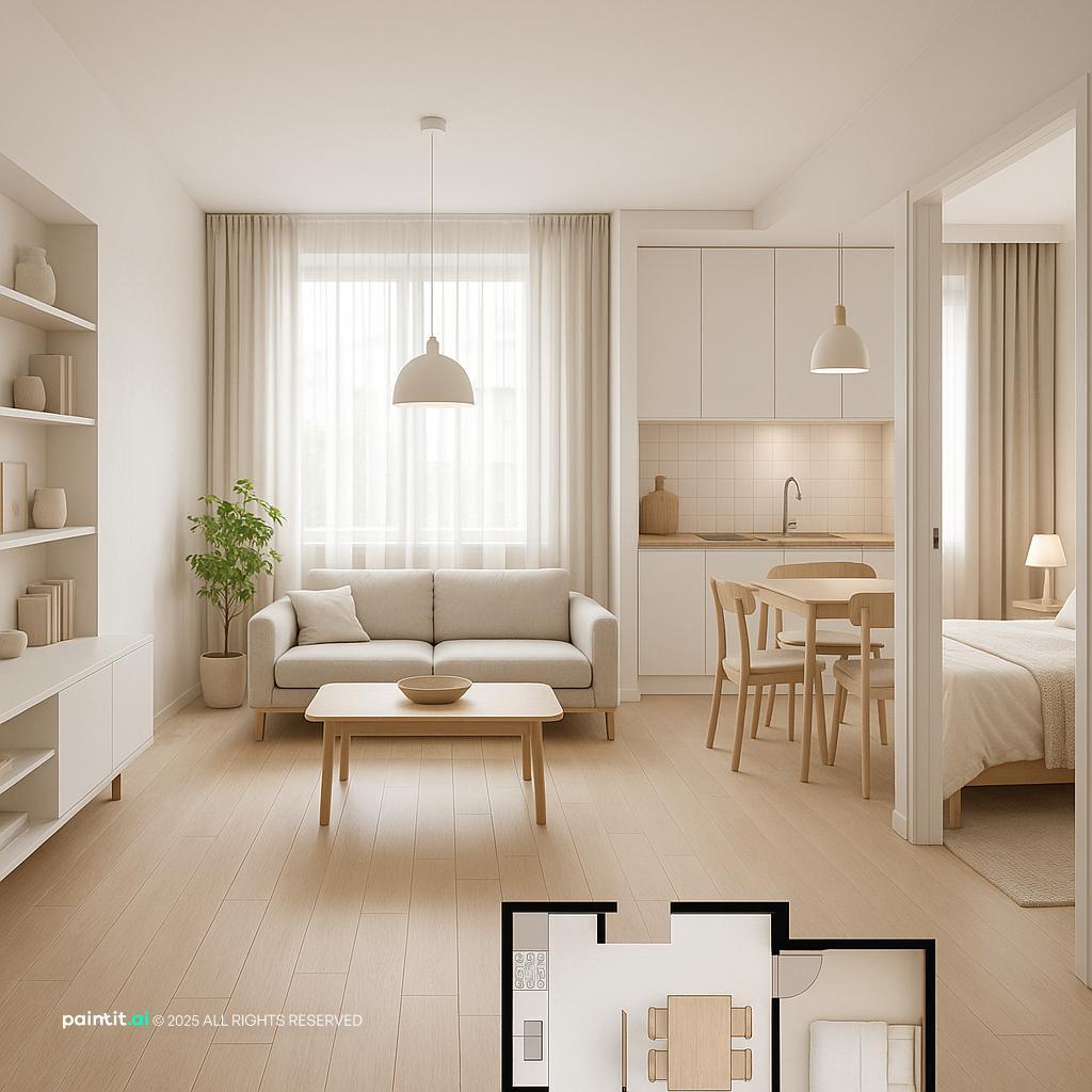 Stunning Scandinavian Interior Design with natural wood and clean lines and a calm living room atmosphere.