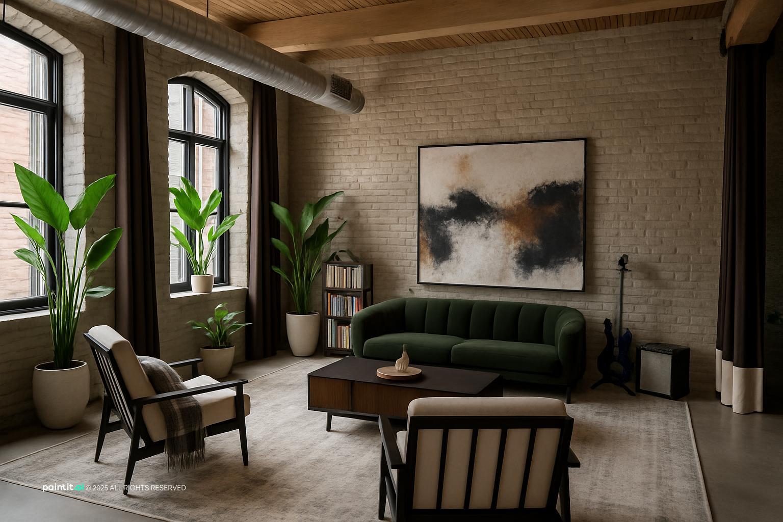 Vintage Industrial Living Room - Design Inspiration | Paintit.ai - 23
