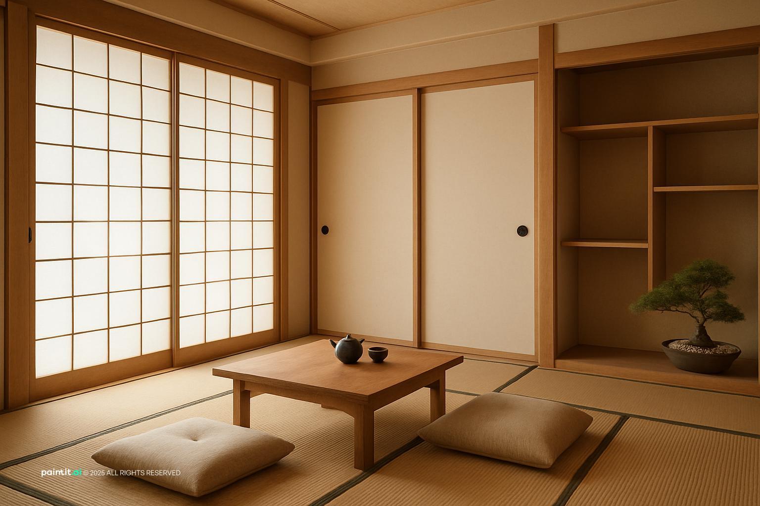 Zen Japanese Minimalist Living Room - Elegant Interior Concepts | Paintit.ai - 23