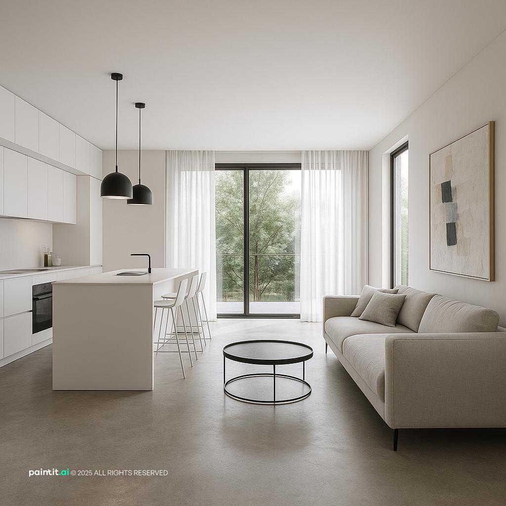 Compact kitchen and living hall with efficient layout