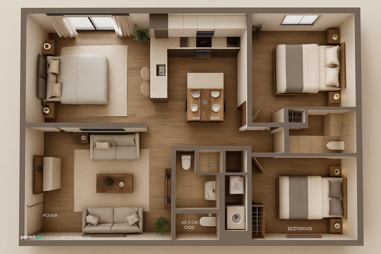 Apartment floor plan with foyer and connected living room