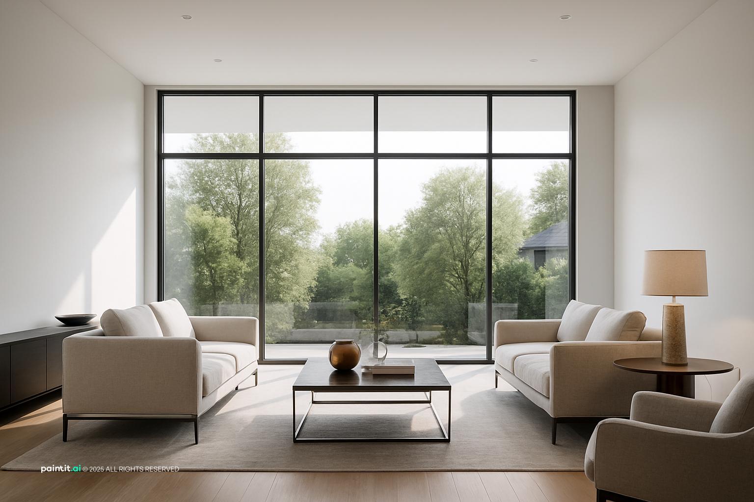 Sleek Modern Living Room Design showing metal accents, clean-lined furniture, layered neutrals for Living Room Design Ideas.