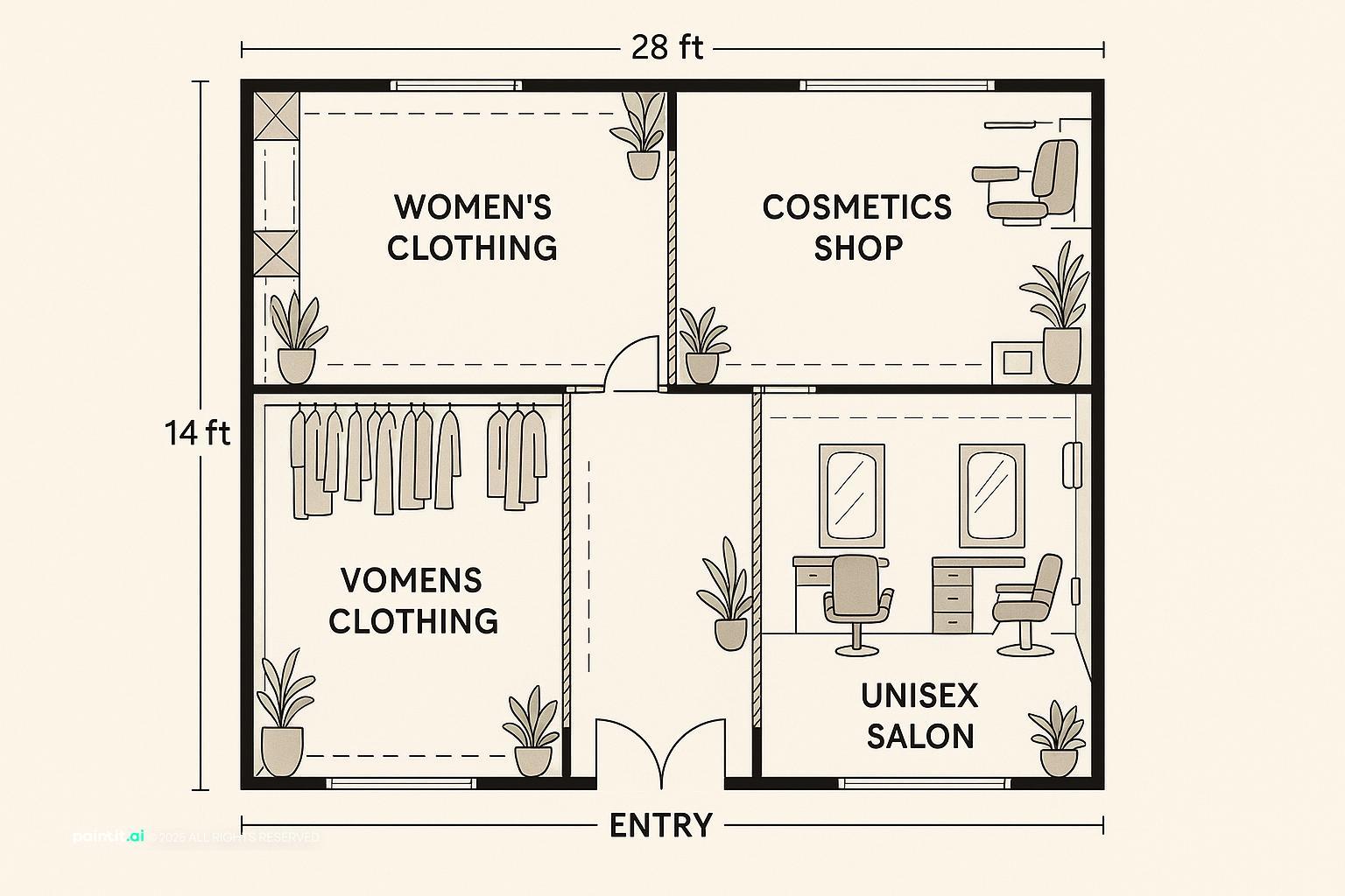 Retail space layout with compact display planning