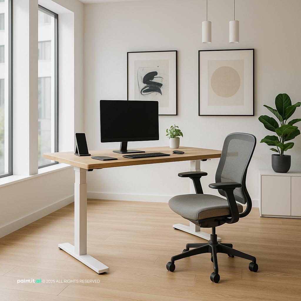 Minimalist office with storage and clear work surfaces