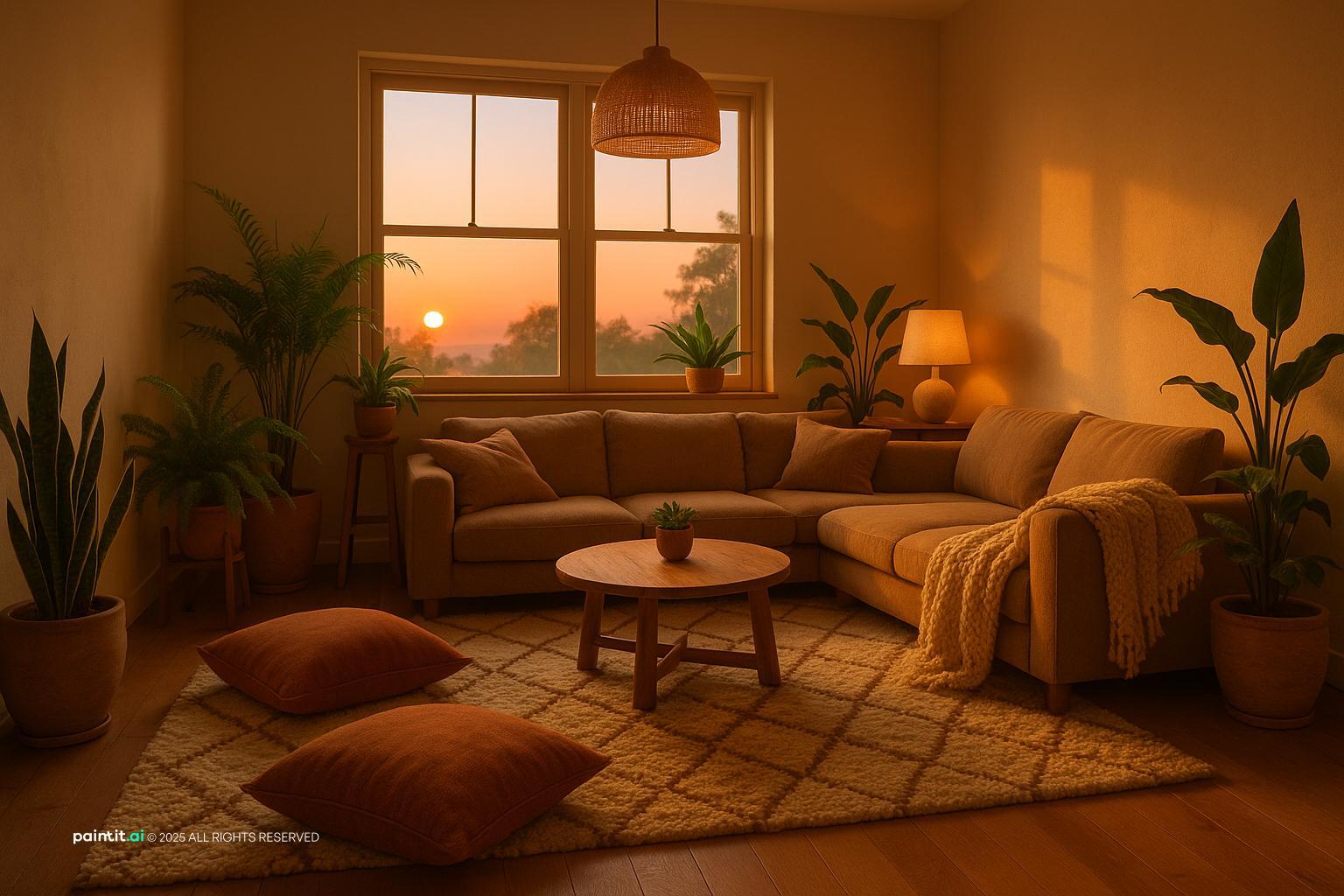 Cute Pink Living Room Design with sectional and rug and a calm living room atmosphere.
