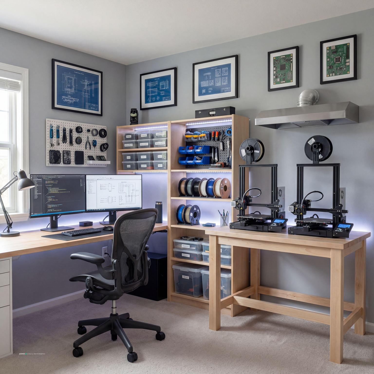 Efficient workspace with compact staff desks