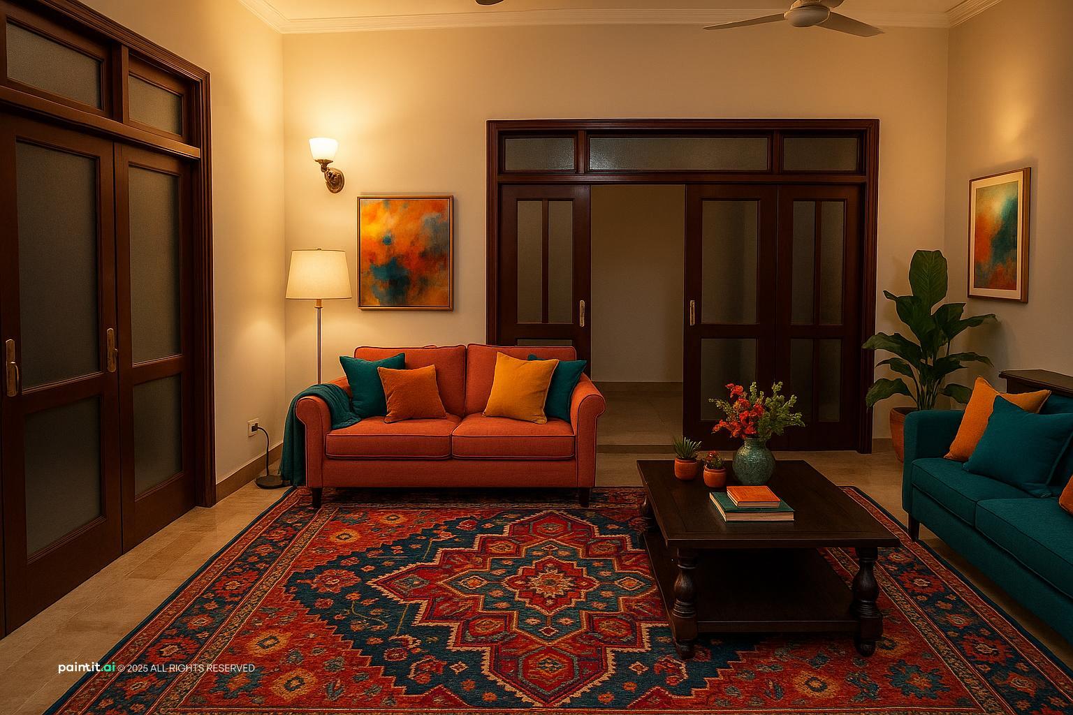 Orange and Blue Living Room - Vibrant Design Concepts | Paintit.ai - 12