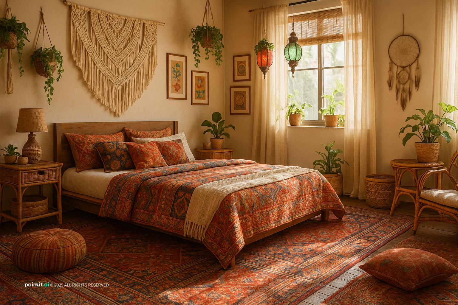 Woven Texture Bohemian Bedroom for Bohemian Style Interior Design Characteristics