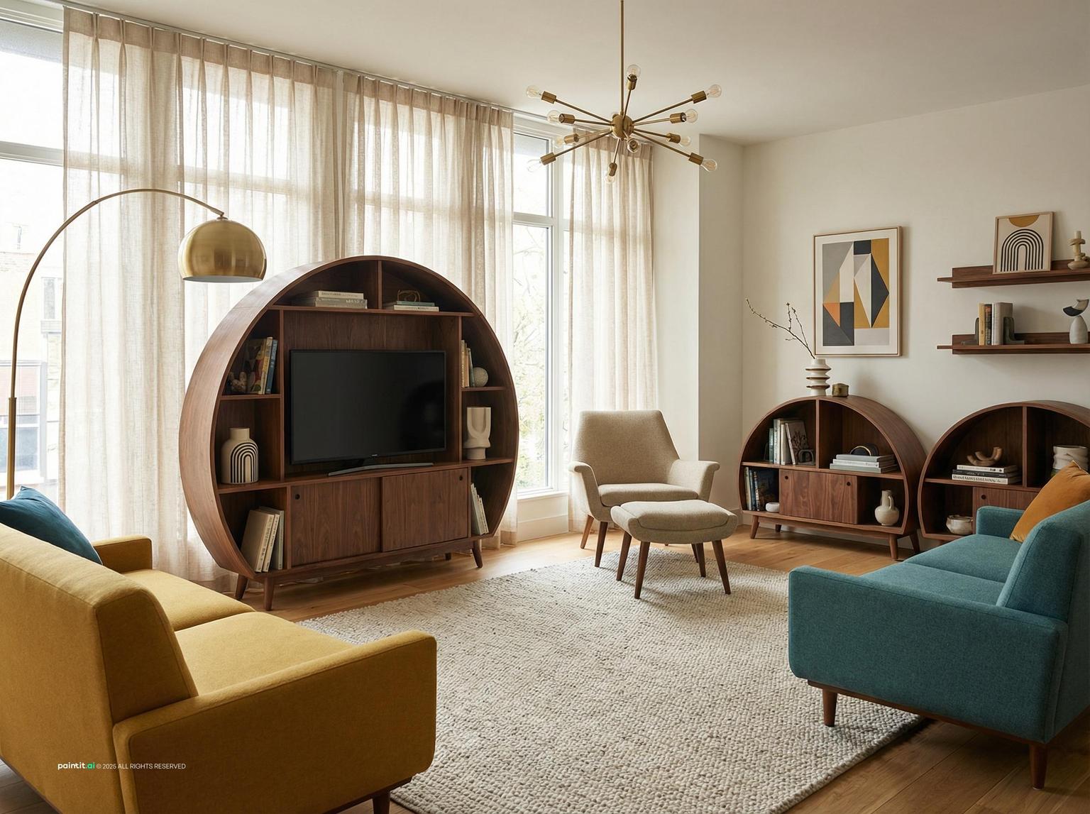 Yellow and Turquoise Living Room - Design Ideas | Paintit.ai - 26