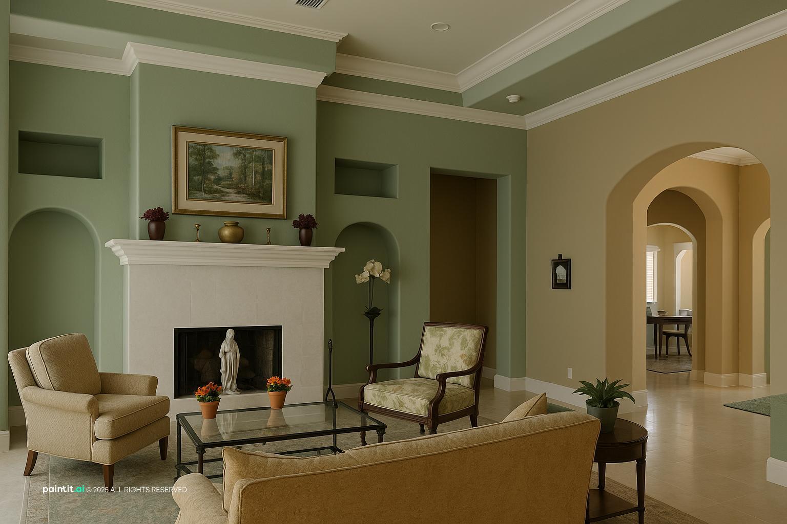 Sage Green and Cream Living Room - Sophisticated Design Ideas | Paintit.ai - 2