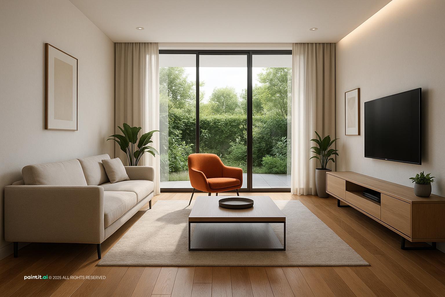 Modern Ultra-Photorealistic Living Room Design showing indoor greenery, plants and greenery, open layout for Living Room Plants.