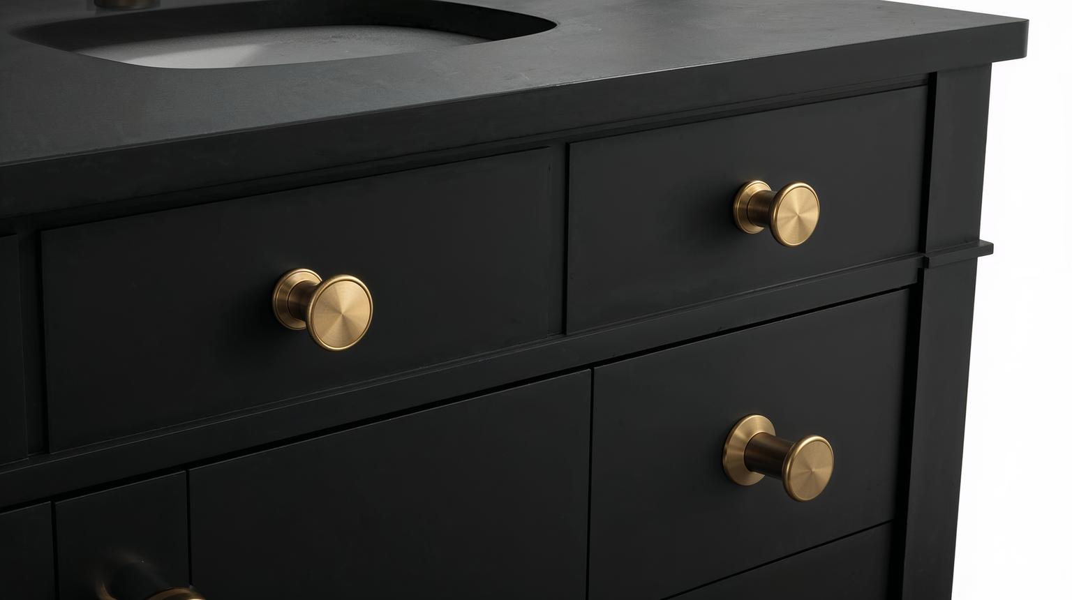 Gold Hardware on Black Cabinets