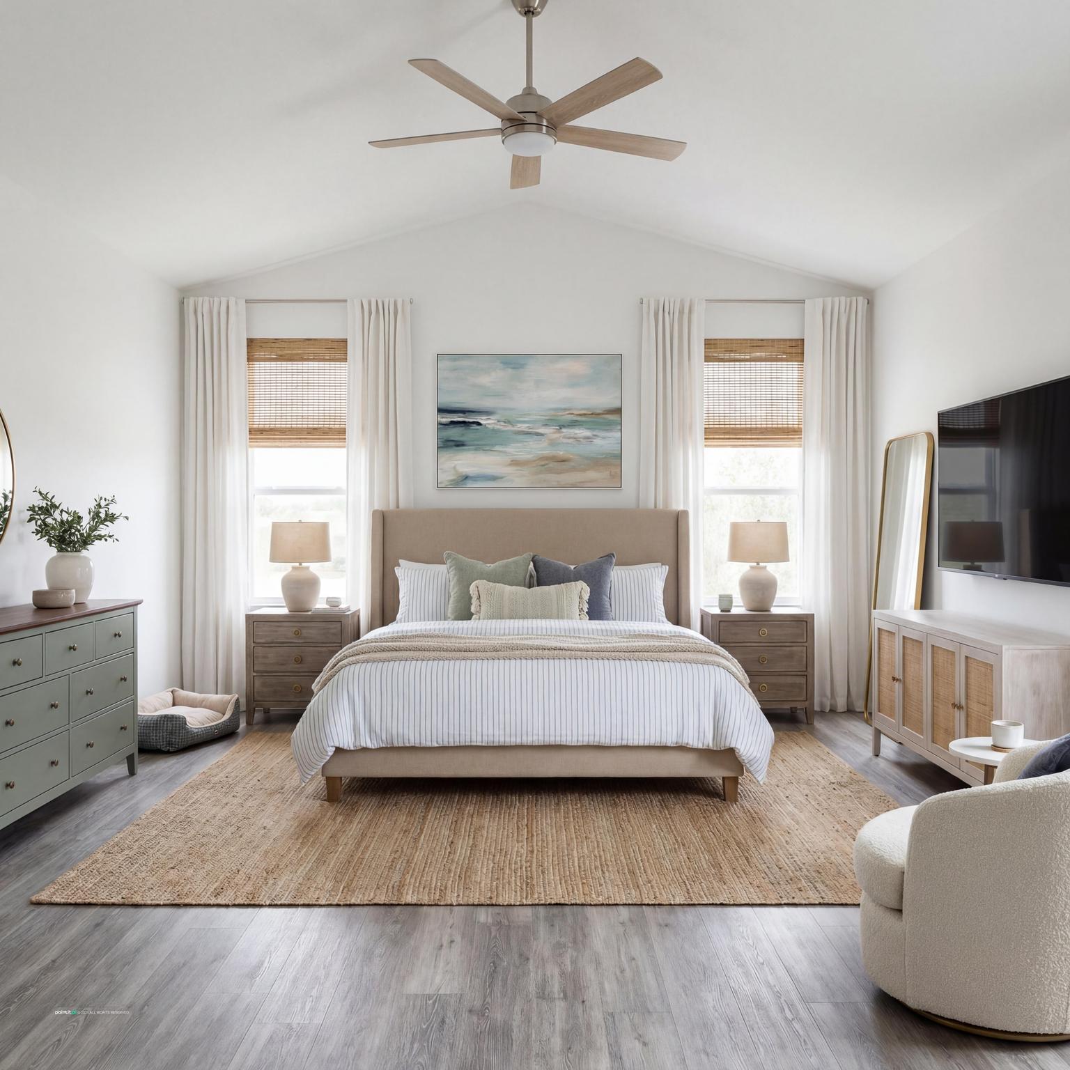 Coastal Transitional Master Bedroom for Interior Design Style Quiz Australia
