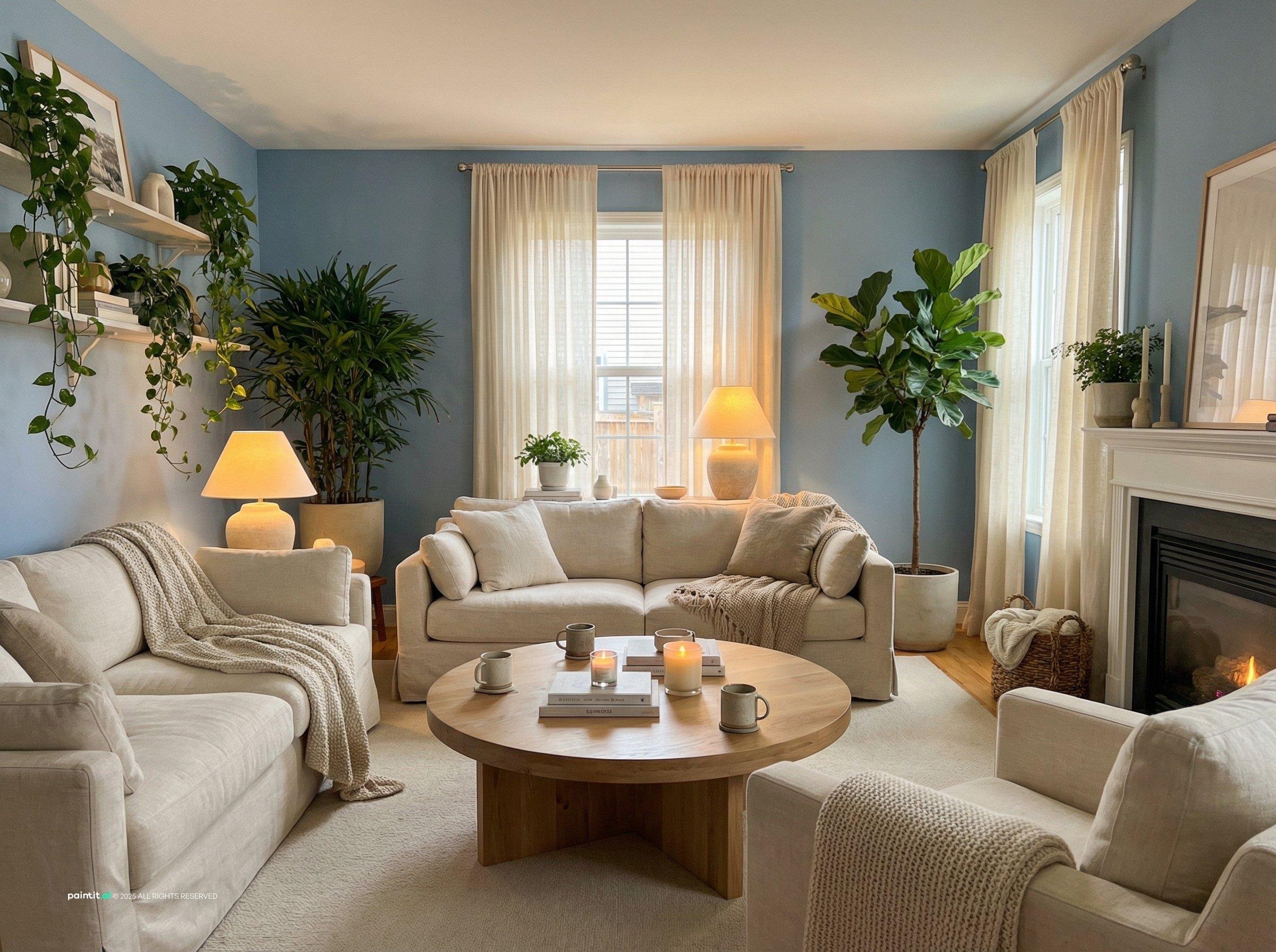 Grey White and Blue Living Room - Design Concepts | Paintit.ai - 15