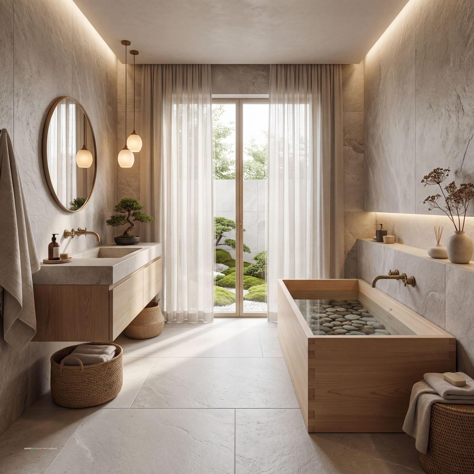 Elegant Japandi Bathroom for Muji Style Interior Design