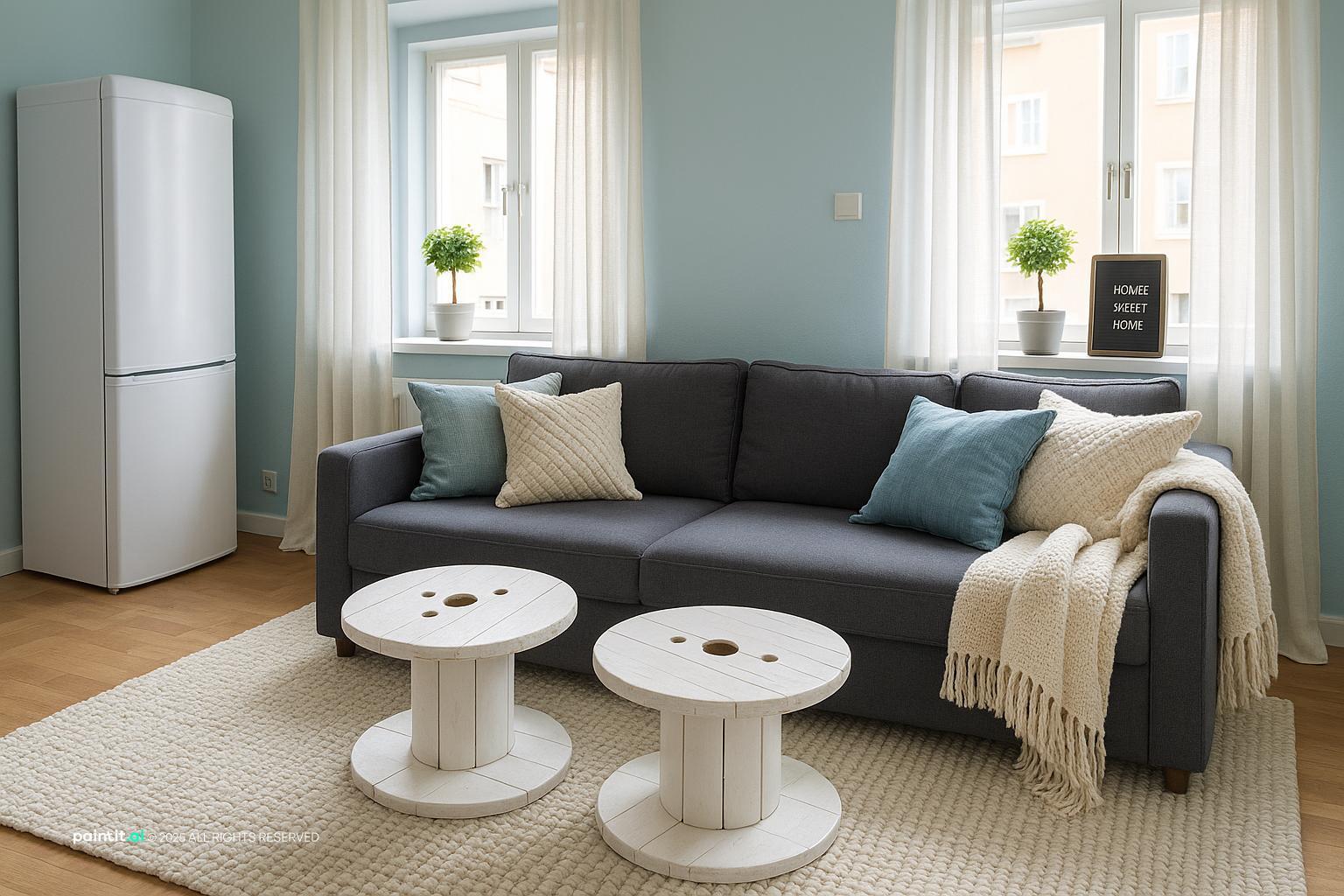 Grey White and Blue Living Room - Design Concepts | Paintit.ai - 8