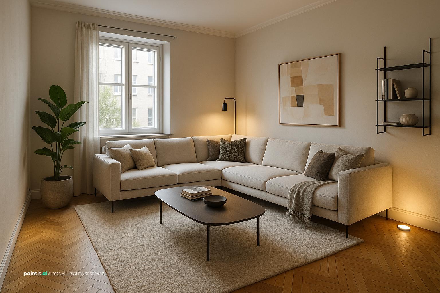 Living Room Makeover Ideas with Soft Textiles and Plants and Greenery showing soft textiles, plants and greenery, layered neutrals for Living Room Makeo...