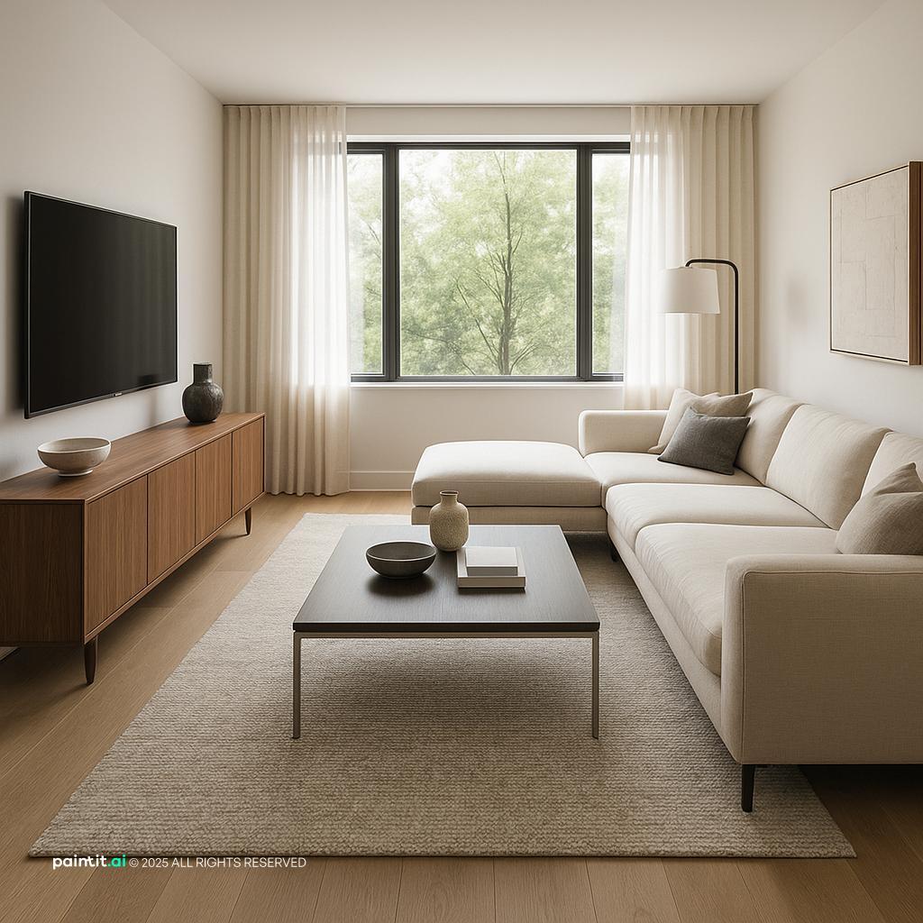 Contemporary Living Room Design showing TV wall focus, seating facing the screen, metal accents for Living Room Tv Wall Ideas.